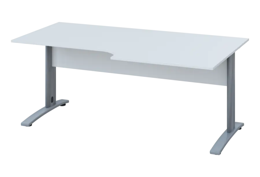 ERK 28 - 188 stůl kancelářský, rohový, pravý, kovová podnož stříbrná, deska 25 mm, široký 1800 mm, bílá